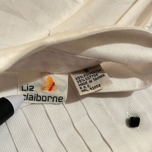 Liz Claiborne Vintage Tuxedo Bib Blouse Size 6 White High Collar Pleated 80s 90s - Picture 8 of 9